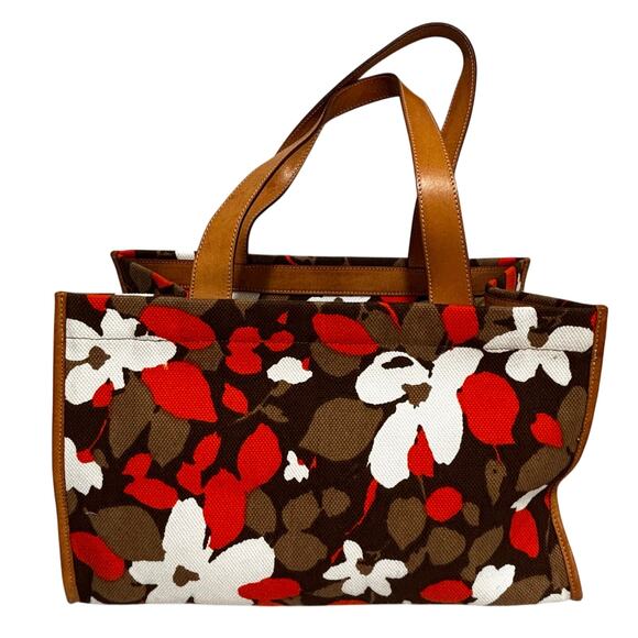 Kate Spade NY bold floral canvas satchel purse tote bag orange brown white - Picture 1 of 11